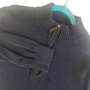Eddie Bauer Cashmere Cotton Blend Sweater Mens XL Navy Blue Pullover 1/4 Zip Pre